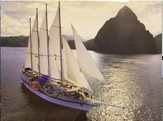 Tall ship <em>Legacy</em> offthe Pitons, Saint Lucia